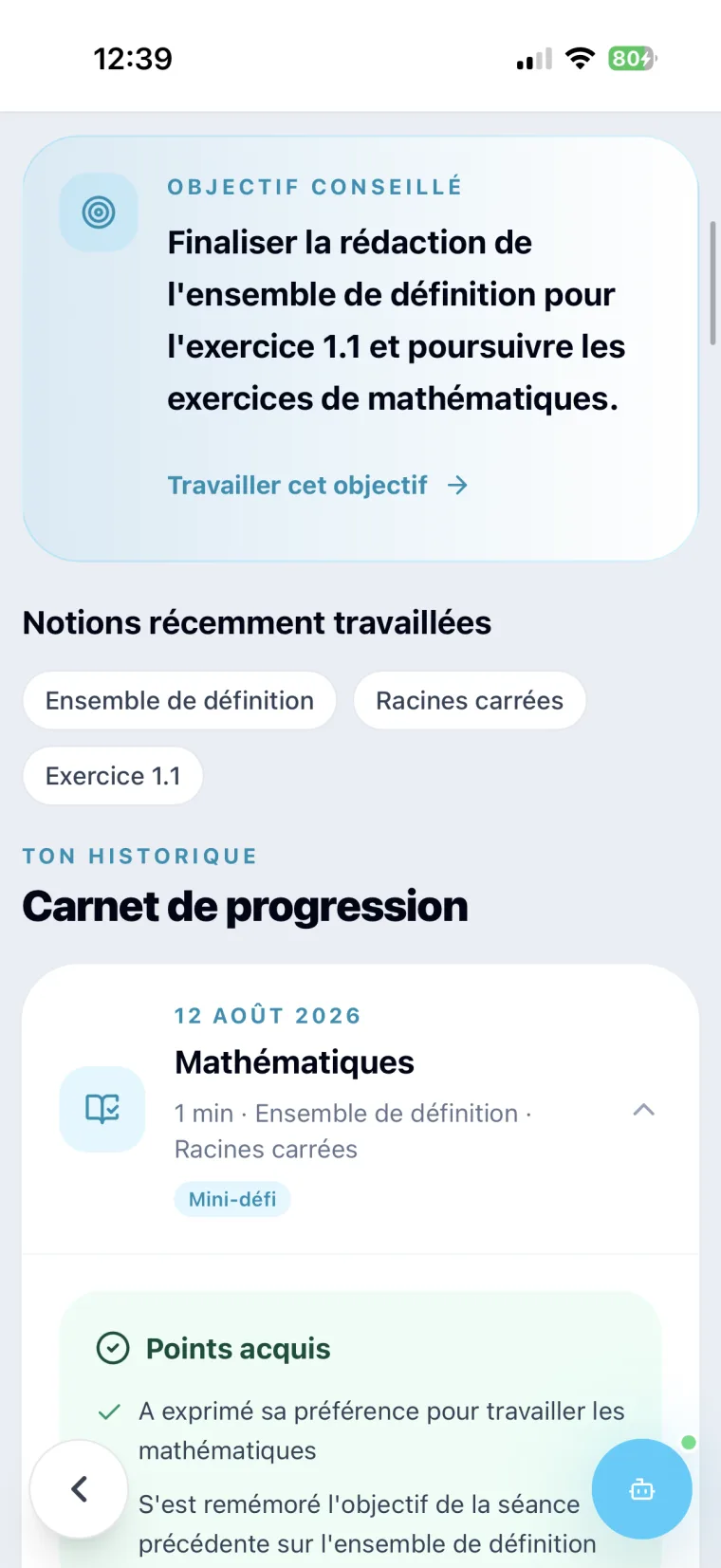 Aperçu du suivi personnalisé Mon parcours IA
